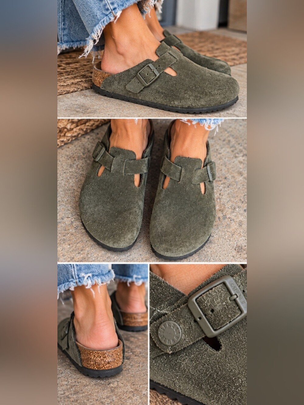 Birkenstock Boston Suede Leather Olive Green Clogs EU 37 US 6-6.5